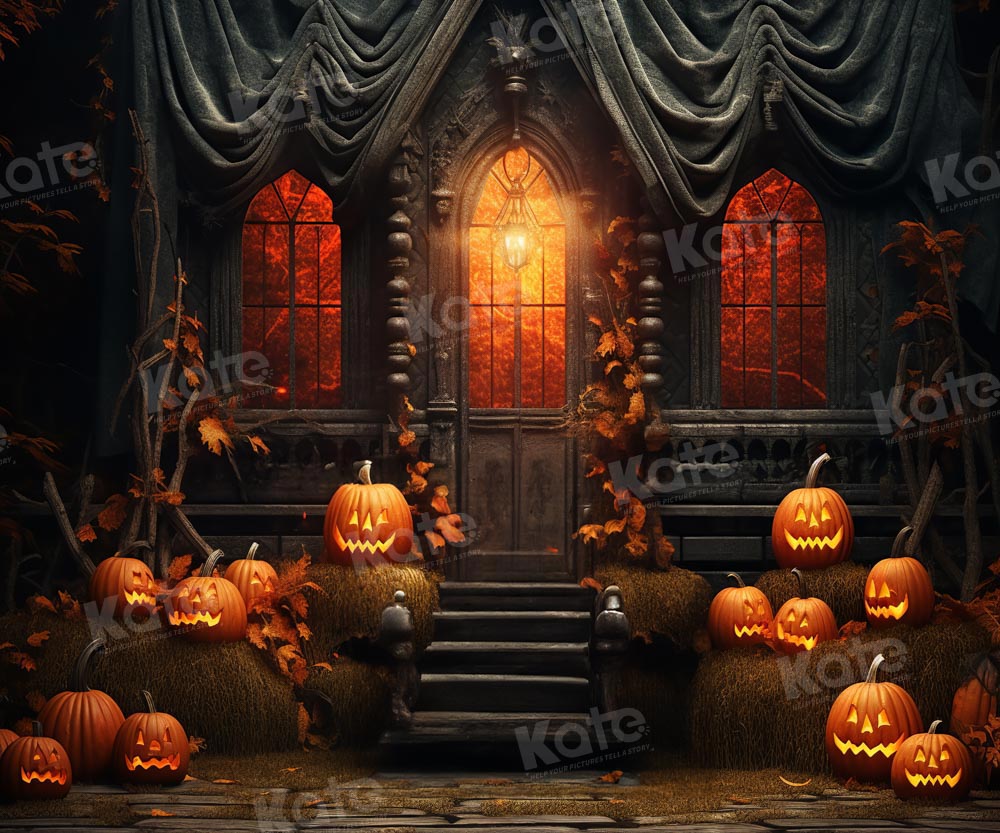 Kate Halloween Sunset Spooky Pumpkin House Backdrop for Photography - Kate Backdrop AU