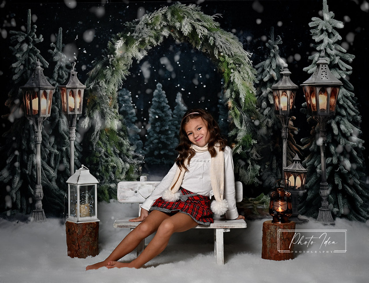 Kate Christmas Outdoor Arch Tree Night Backdrop for Photography