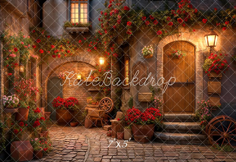 Kate Valentine's Day Rose Street Corner Stone Floor Backdrop Designed by Emetselch - Kate Backdrop AU