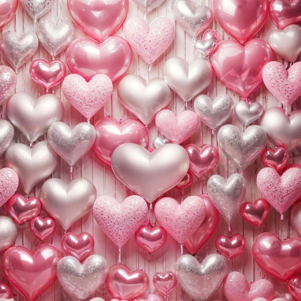 Kate Valentine's Day Pink and Silver Love Heart Balloon Backdrop Designed by Emetselch