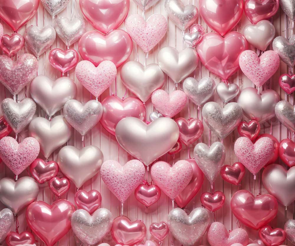 Kate Valentine's Day Pink and Silver Love Heart Balloon Backdrop Designed by Emetselch