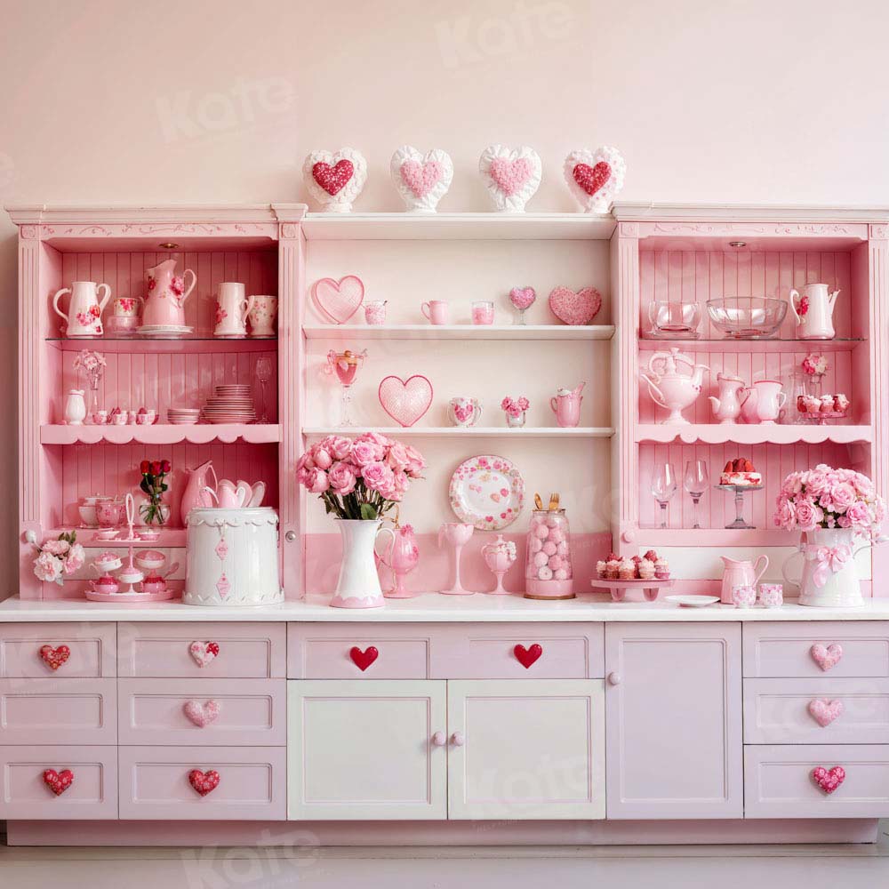 Kate Valentine's Day Pink Sweet Kitchen Backdrop Designed by Emetselch