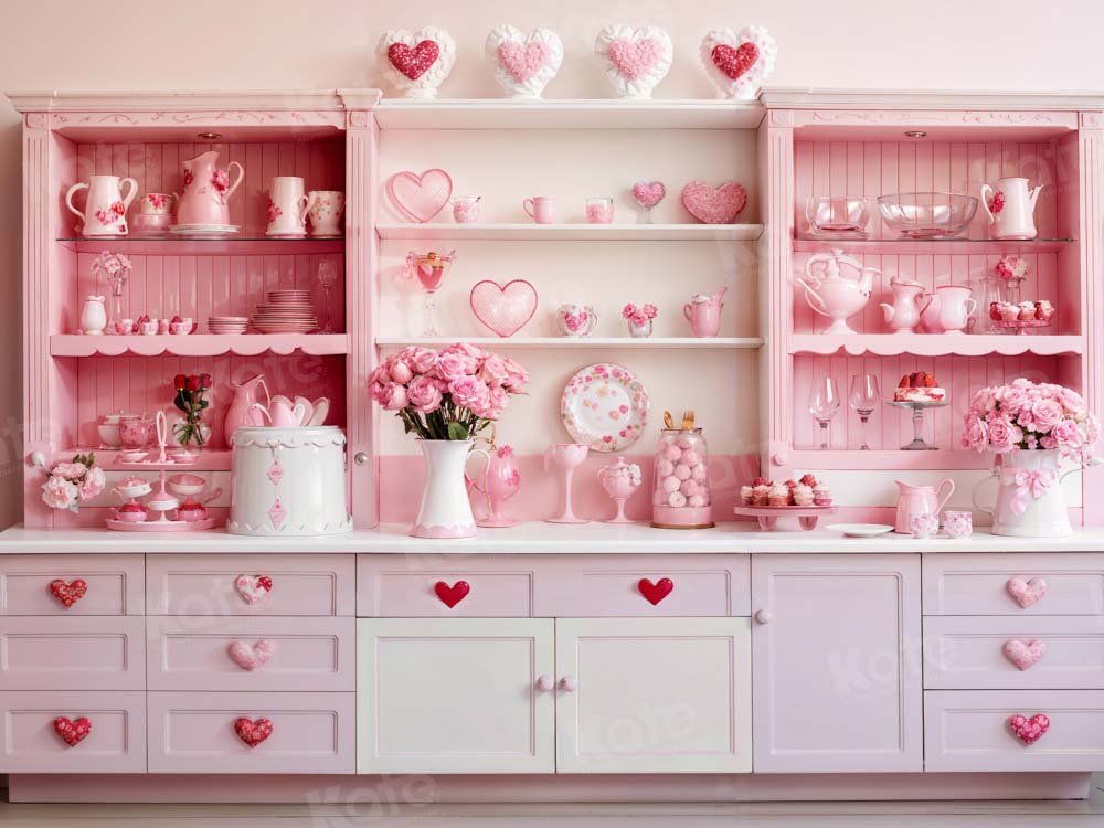 Kate Valentine's Day Pink Sweet Kitchen Backdrop Designed by Emetselch