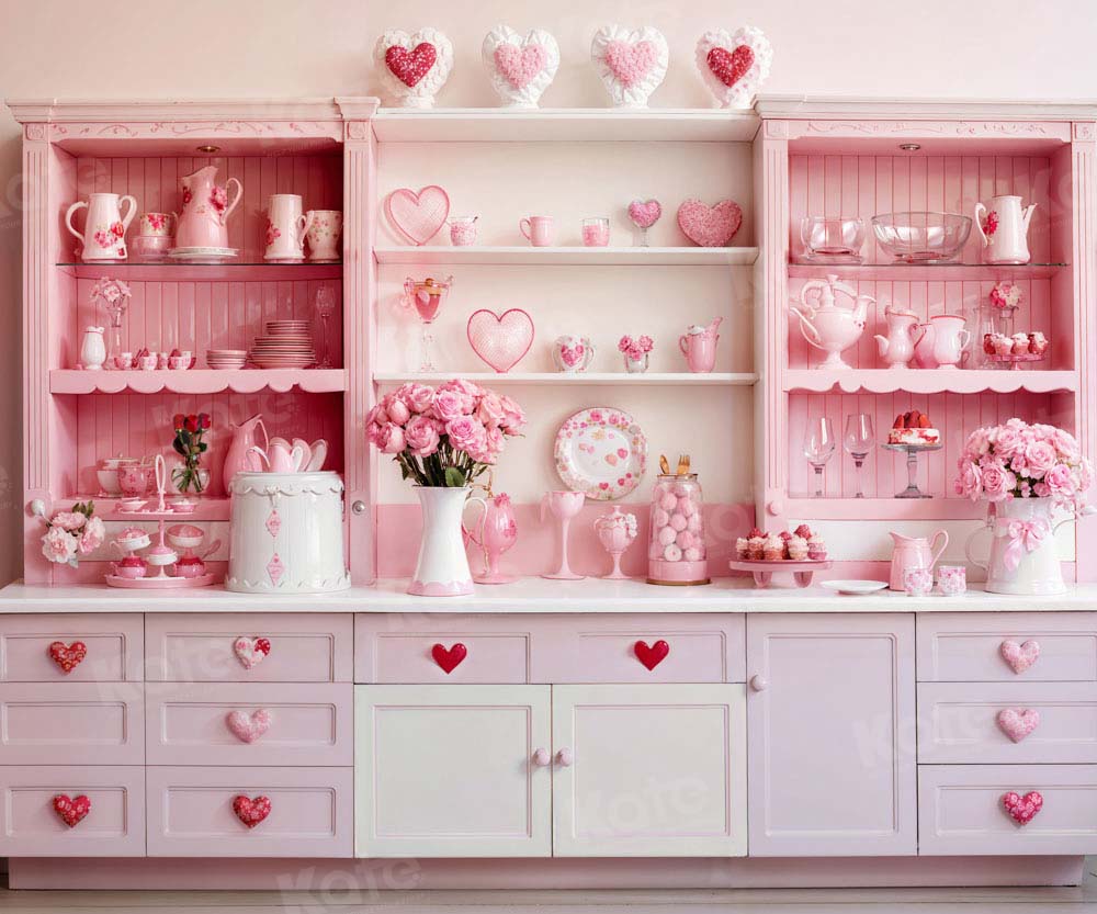 Kate Valentine's Day Pink Sweet Kitchen Backdrop Designed by Emetselch