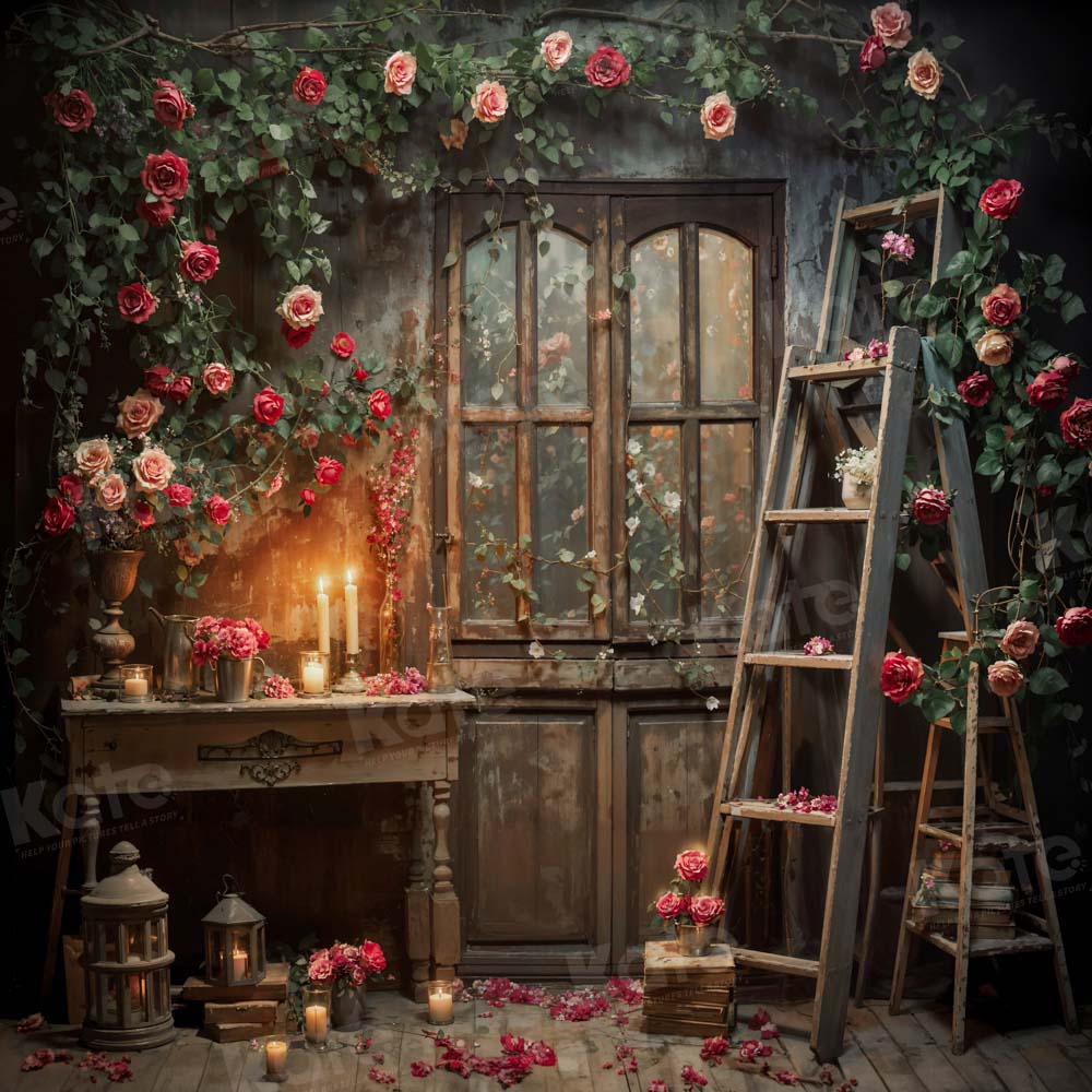 Kate Valentine's Day Old Retro Floral Room Backdrop Designed by Emetselch