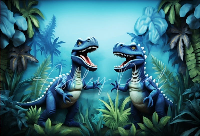 Kate Blue Dinosaur Adventure Backdrop Designed by Ashley Paul - Kate Backdrop AU