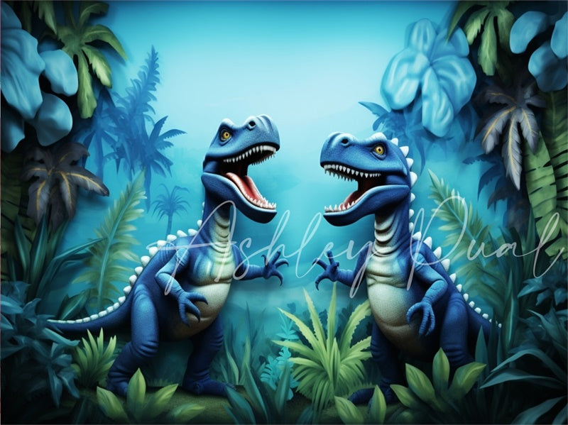 Kate Blue Dinosaur Adventure Backdrop Designed by Ashley Paul - Kate Backdrop AU