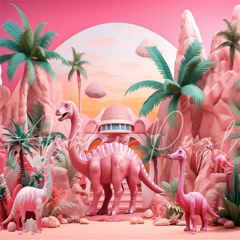 Kate Pink Dinosaur Tropical Backdrop Designed by Ashley Paul - Kate Backdrop AU