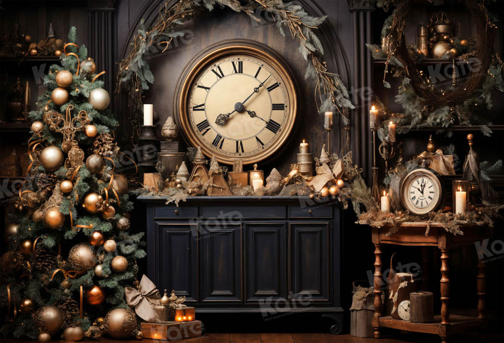 Kate Victorian Christmas Clock Backdrop for Photography - Kate Backdrop AU