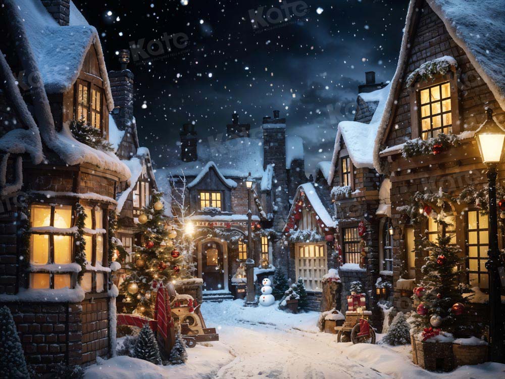 Kate Christmas Snowy Street in Night Backdrop Designed by Emetselch