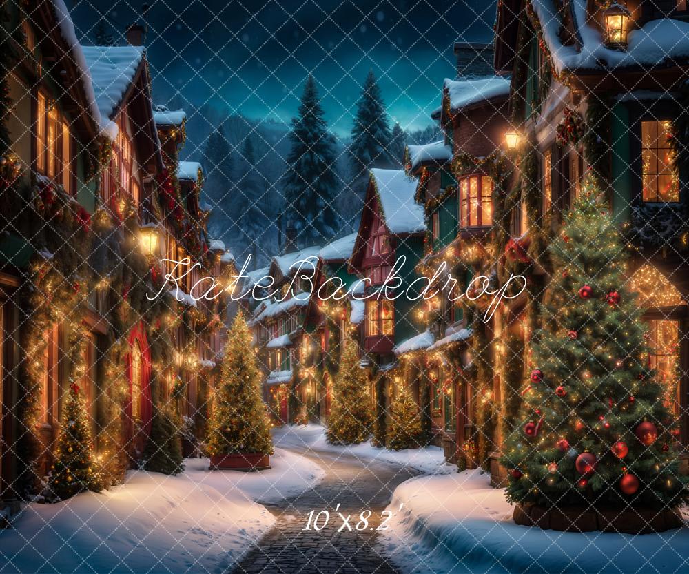 Kate Christmas Street in Night Backdrop for Photography - Kate Backdrop AU