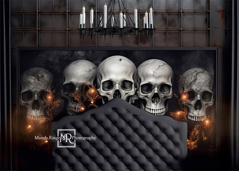 Kate Gothic Skull Tufted Headboard Backdrop Designed by Mandy Ringe Photography