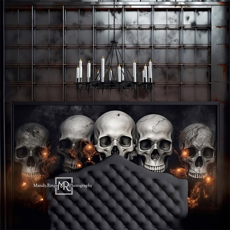 Kate Gothic Skull Tufted Headboard Backdrop Designed by Mandy Ringe Photography