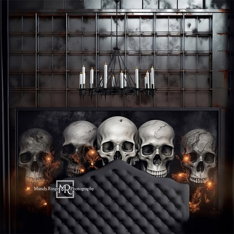 Kate Gothic Skull Tufted Headboard Backdrop Designed by Mandy Ringe Photography