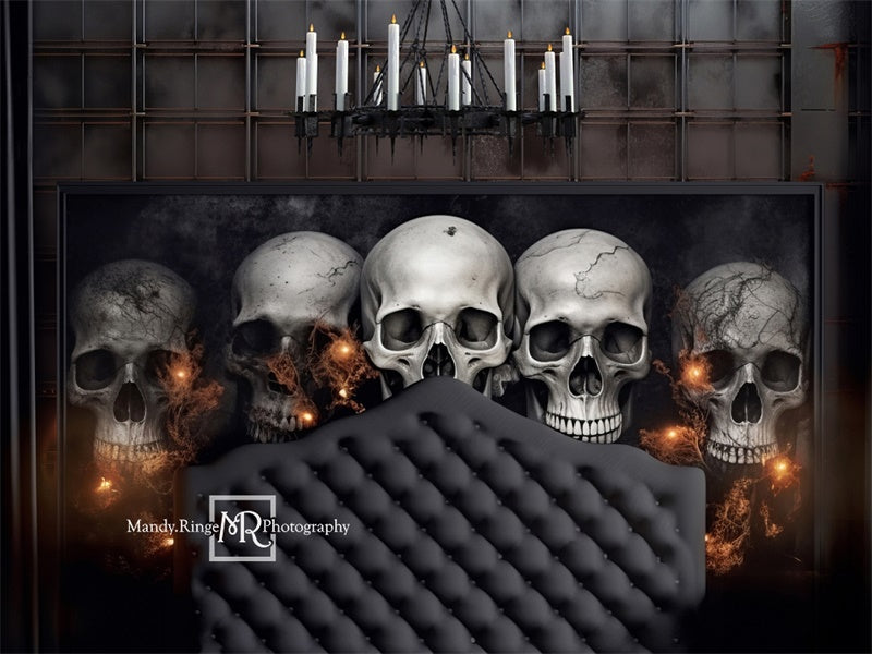 Kate Gothic Skull Tufted Headboard Backdrop Designed by Mandy Ringe Photography
