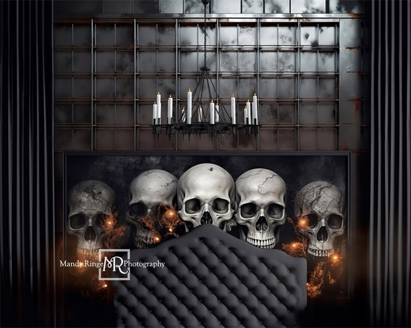 Kate Gothic Skull Tufted Headboard Backdrop Designed by Mandy Ringe Photography