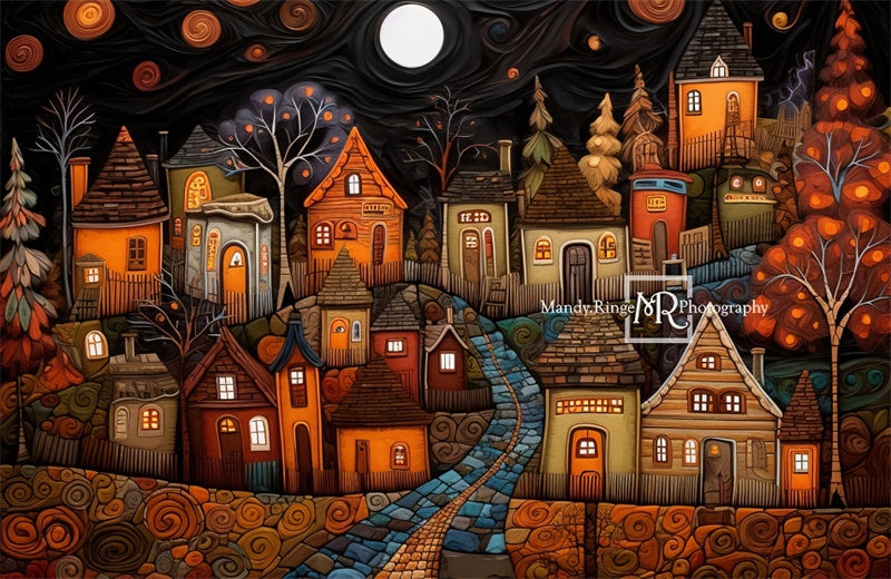 Kate Stylized Painted Autumn Village Backdrop Designed by Mandy Ringe Photography - Kate Backdrop AU