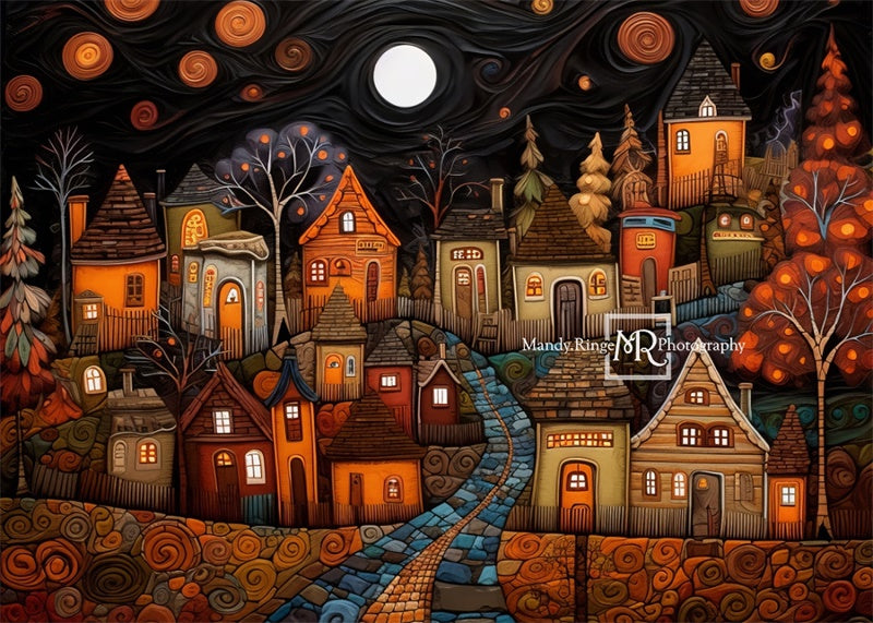 Kate Stylized Painted Autumn Village Backdrop Designed by Mandy Ringe Photography