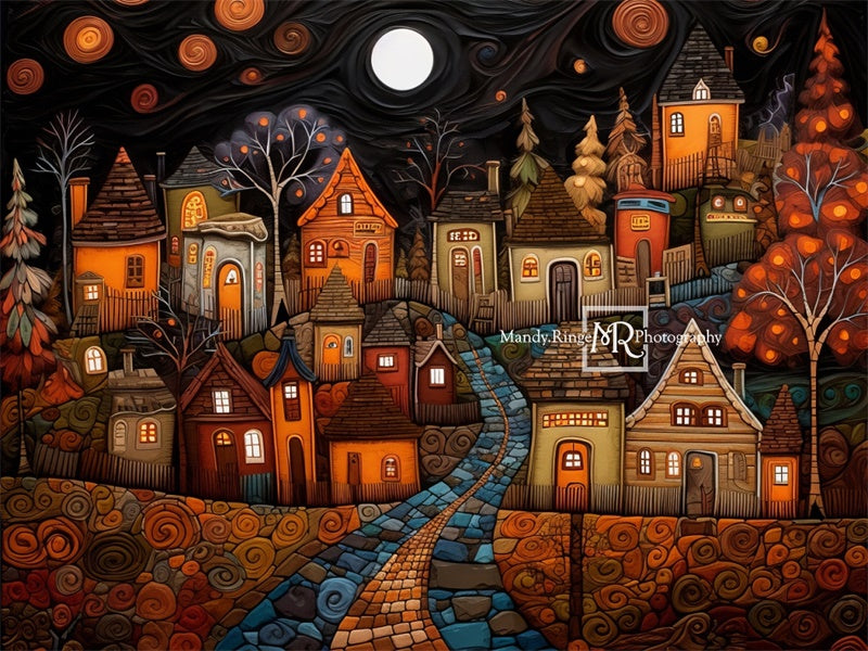 Kate Stylized Painted Autumn Village Backdrop Designed by Mandy Ringe Photography - Kate Backdrop AU