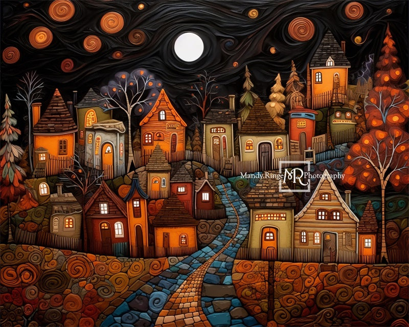 Kate Stylized Painted Autumn Village Backdrop Designed by Mandy Ringe Photography - Kate Backdrop AU