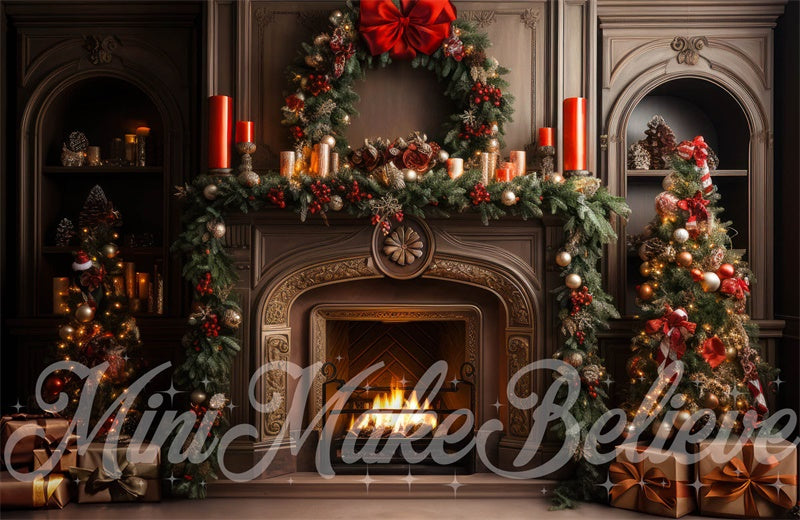 Kate Christmas Tree Fireplace Candles Backdrop Designed by Mini MakeBelieve