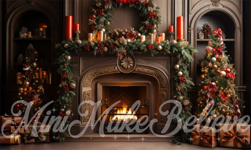 Kate Christmas Tree Fireplace Candles Backdrop Designed by Mini MakeBelieve