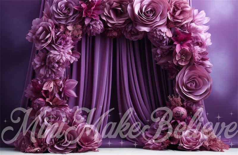 Kate Purple Flowers Arch Curtains Backdrop Designed by Mini MakeBelieve - Kate Backdrop AU