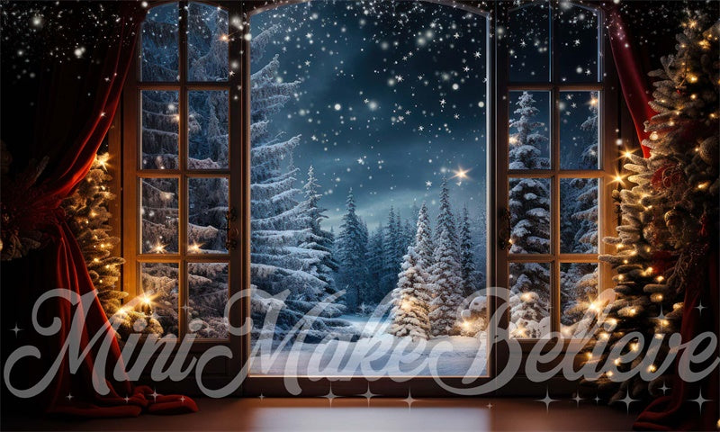 Kate Christmas Trees Storytime Snow Window Backdrop Designed by Mini MakeBelieve - Kate Backdrop AU