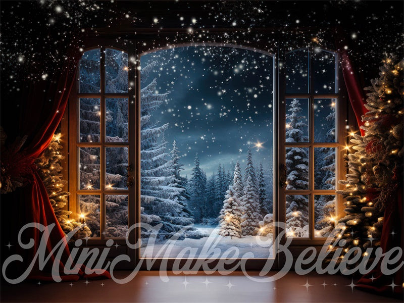 Kate Christmas Trees Storytime Snow Window Backdrop Designed by Mini MakeBelieve