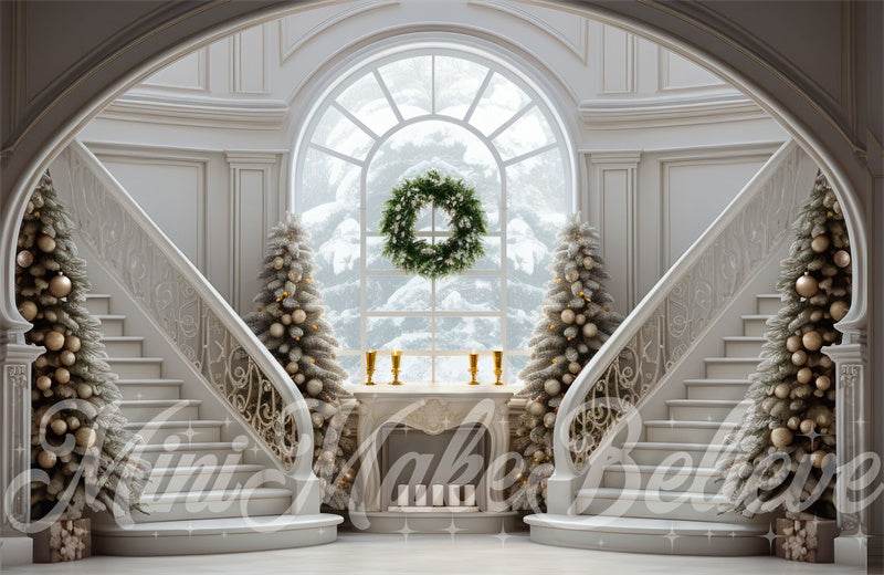 Kate Winter Christmas Grand Staircase Trees Backdrop Designed by Mini MakeBelieve