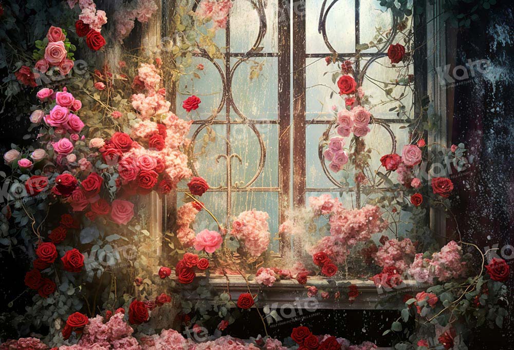 Kate Spring Valentine's Day Retro Floral Window Backdrop Designed by Chain Photography