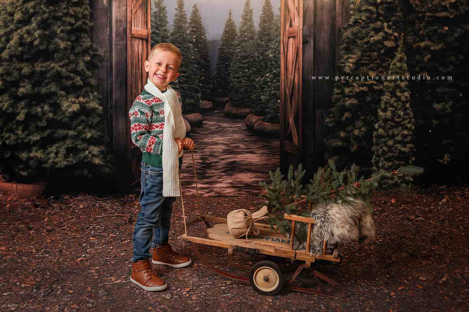 Kate Christmas Tree Farm Entrance Backdrop for Photography - Kate Backdrop AU