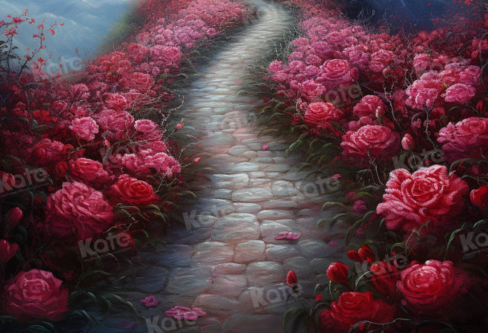 Kate A Path Covered With Red Roses Backdrop for Photography - Kate Backdrop AU