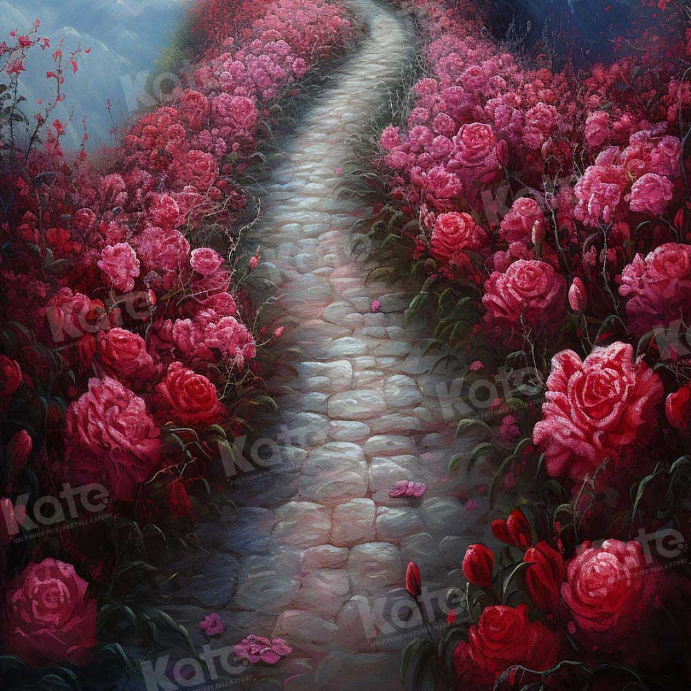 Kate A Path Covered With Red Roses Backdrop for Photography - Kate Backdrop AU