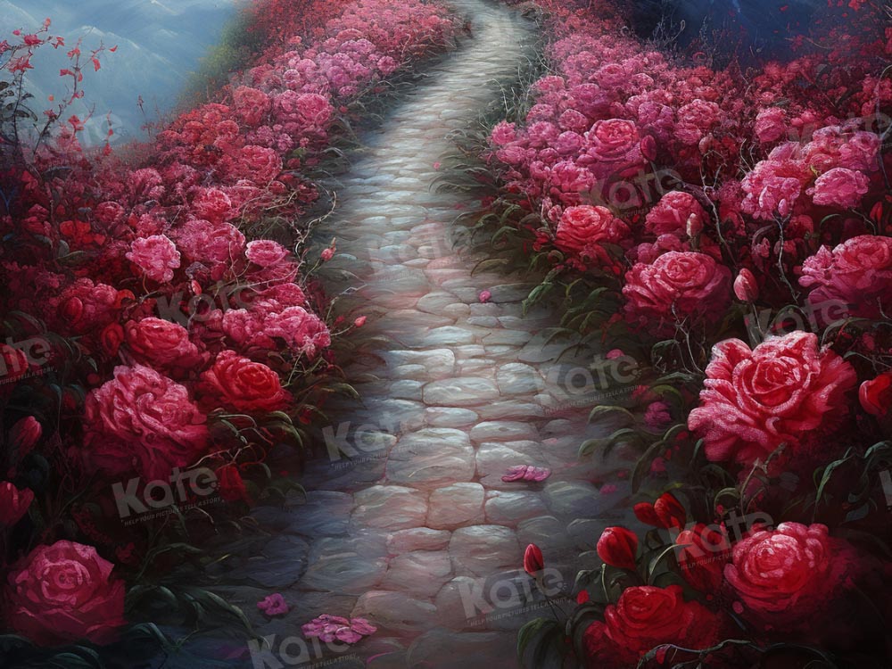 Kate A Path Covered With Red Roses Backdrop for Photography - Kate Backdrop AU