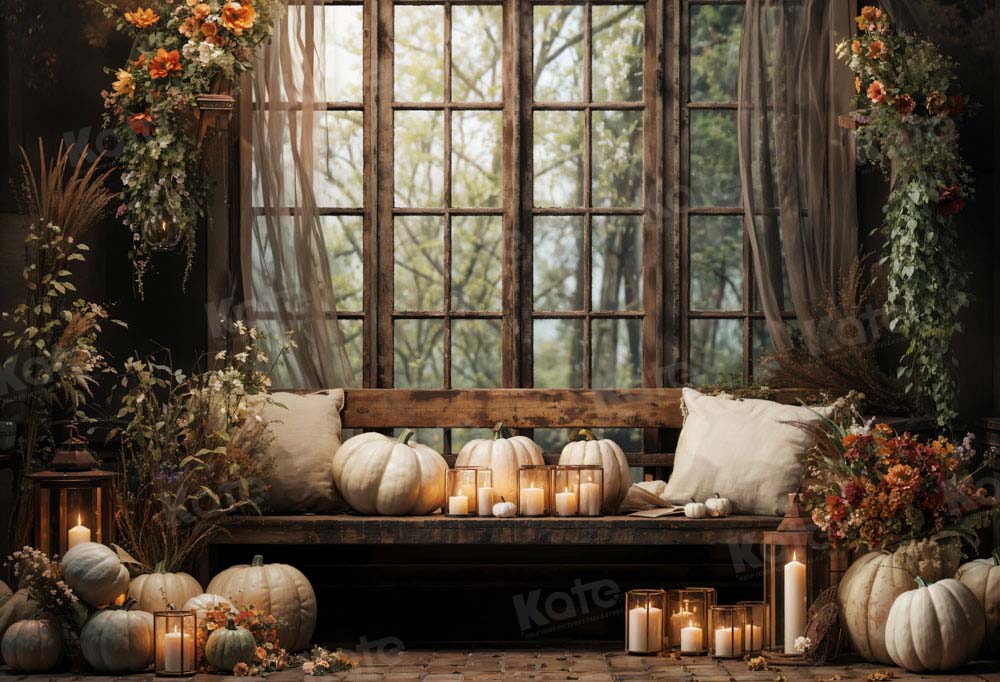 Kate Autumn/Fall White Pumpkin Retro Window Room Backdrop Designed by Emetselch - Kate Backdrop AU