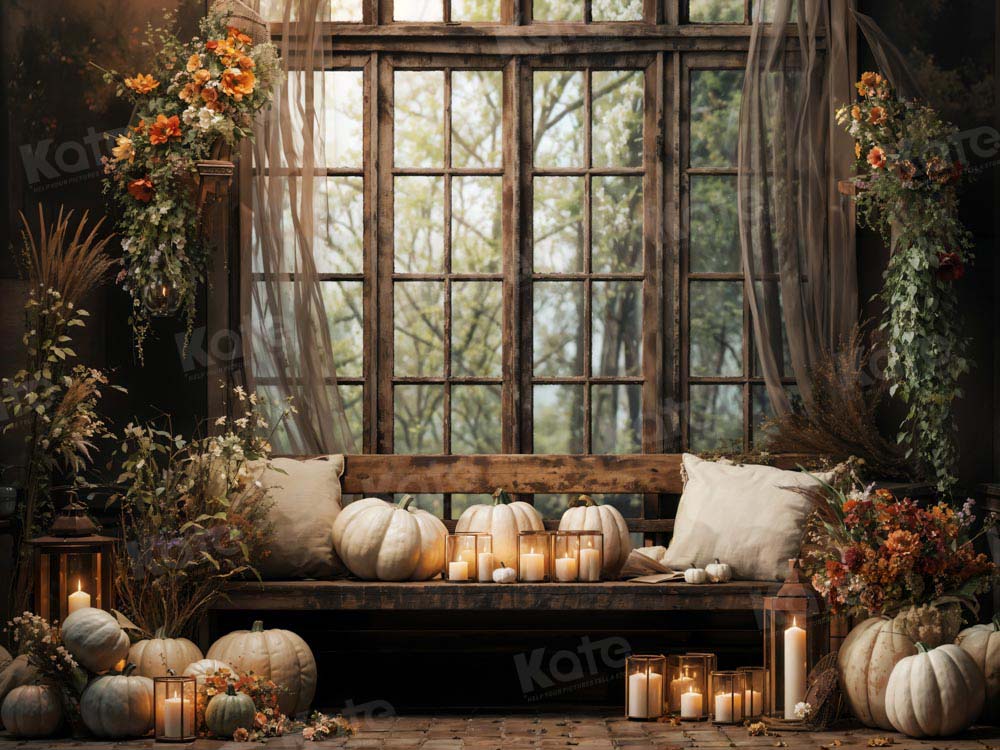Kate Autumn/Fall White Pumpkin Retro Window Room Backdrop Designed by Emetselch - Kate Backdrop AU