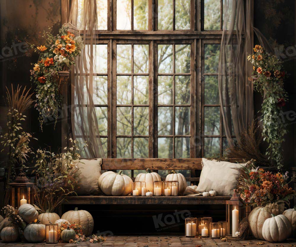 Kate Autumn/Fall White Pumpkin Retro Window Room Backdrop Designed by Emetselch - Kate Backdrop AU
