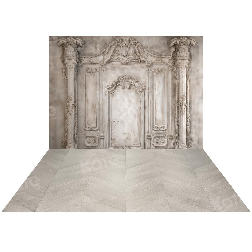 Kate Gray Roman Architecture Wall Backdrop+Gray White Mix Floor Backdrop for Photography