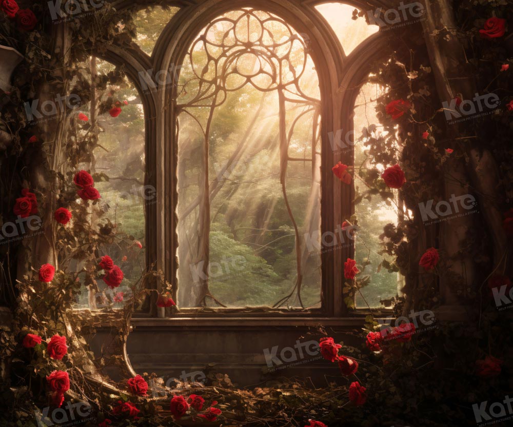 Kate Valentine's Day Church Rose Window Backdrop for Photography - Kate Backdrop AU