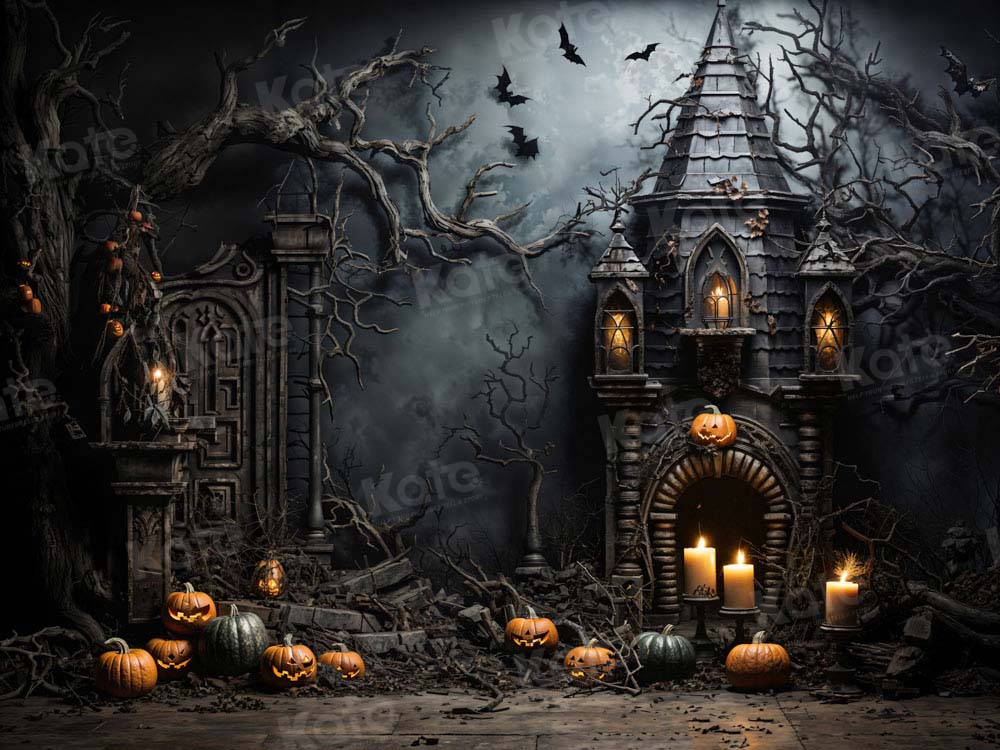 Kate Halloween Dark Bat Candle Pumpkin Castle Backdrop Designed by Chain Photography