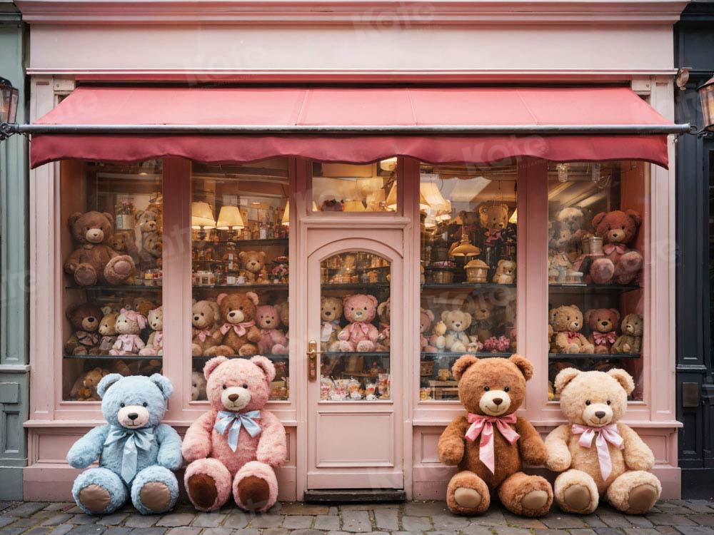 Kate Birthday Gift Pink Bear Display Window Backdrop Designed by Chain Photography - Kate Backdrop AU