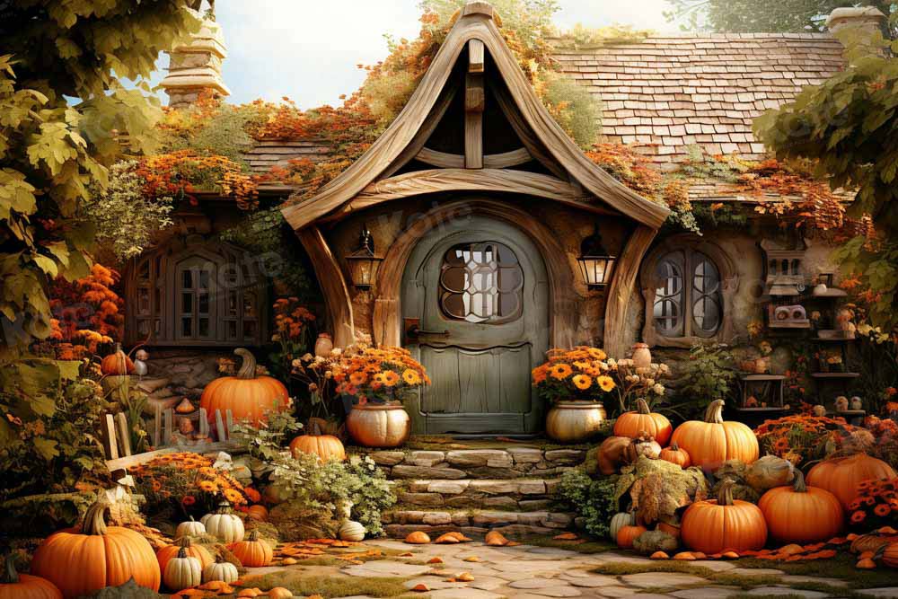 Kate Golden Autumn Pumpkin House Backdrop for Photography - Kate Backdrop AU