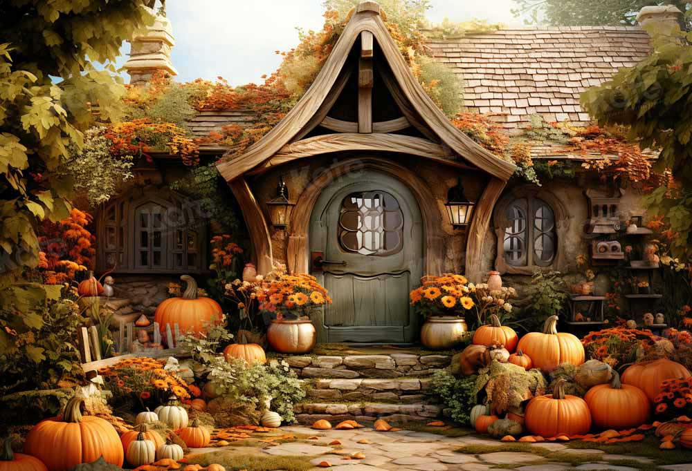 Kate Golden Autumn Pumpkin House Backdrop for Photography - Kate Backdrop AU