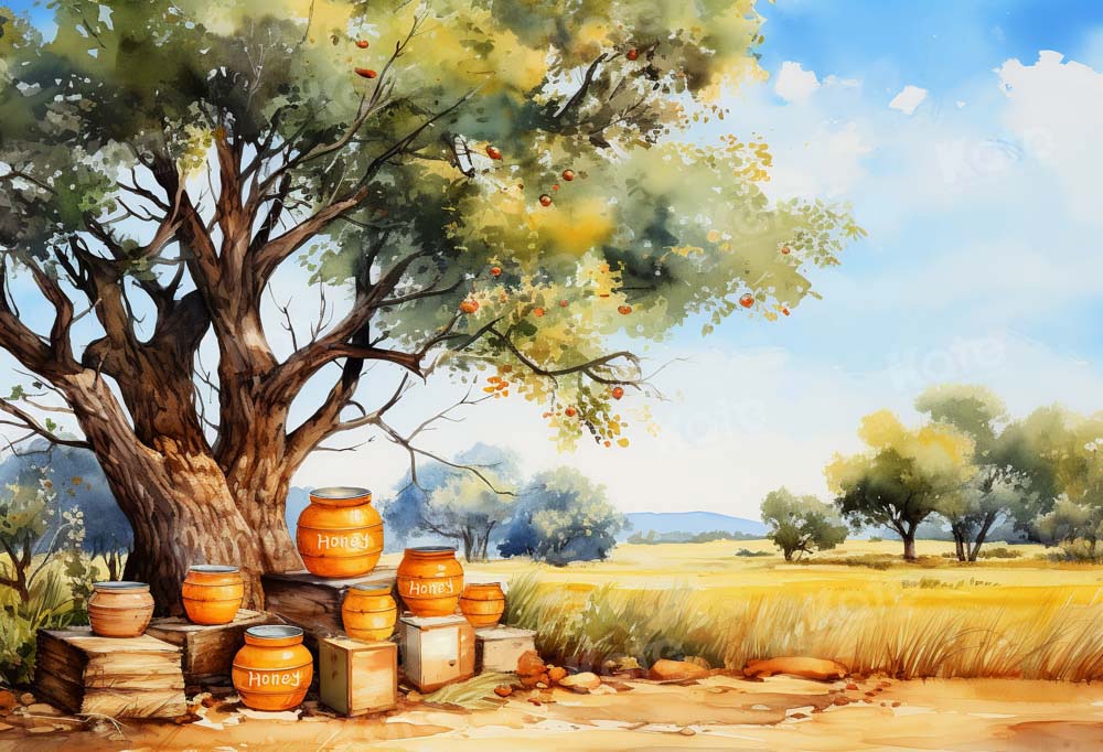 Kate Tree Honey Jar Cartoon Style Backdrop Designed by GQ