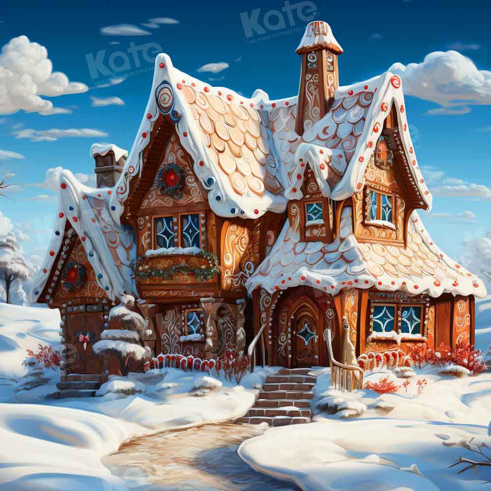 Kate Christmas Gingerbread House Snow Backdrop Designed by GQ - Kate Backdrop AU