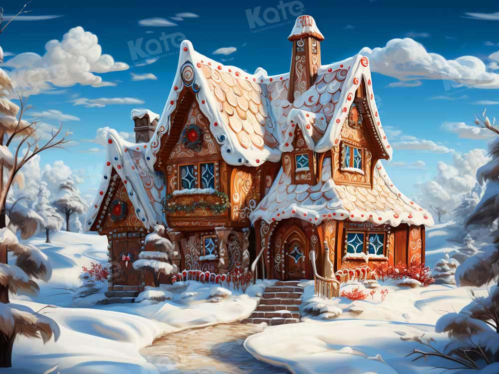 Kate Christmas Gingerbread House Snow Backdrop Designed by GQ - Kate Backdrop AU