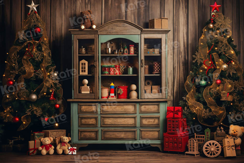 Kate Christmas Tree Bear Bookshelf Backdrop for Photography - Kate Backdrop AU