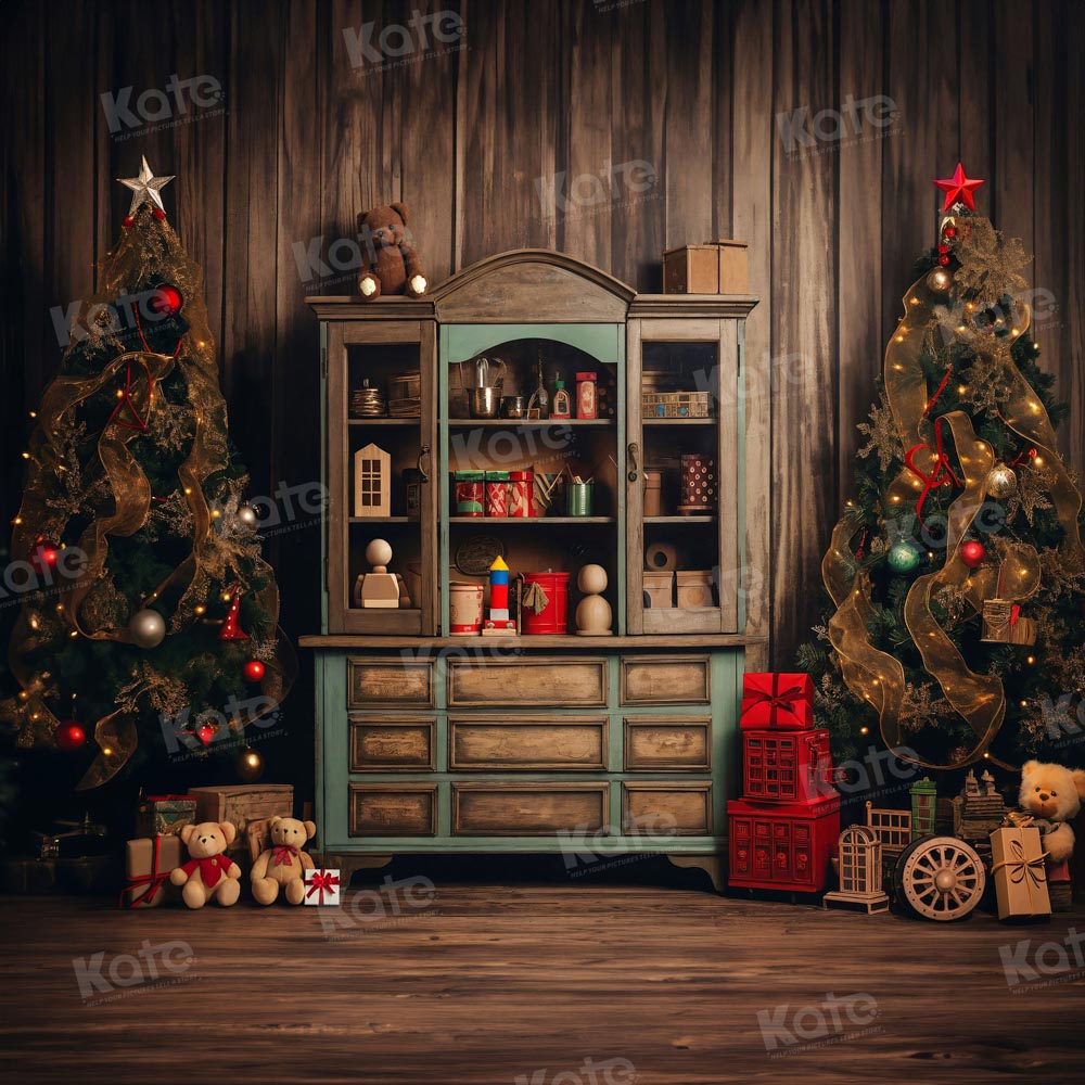 Kate Christmas Tree Bear Bookshelf Backdrop for Photography - Kate Backdrop AU