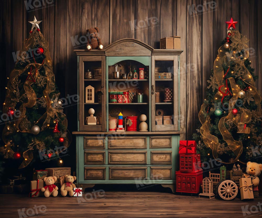 Kate Christmas Tree Bear Bookshelf Backdrop for Photography - Kate Backdrop AU